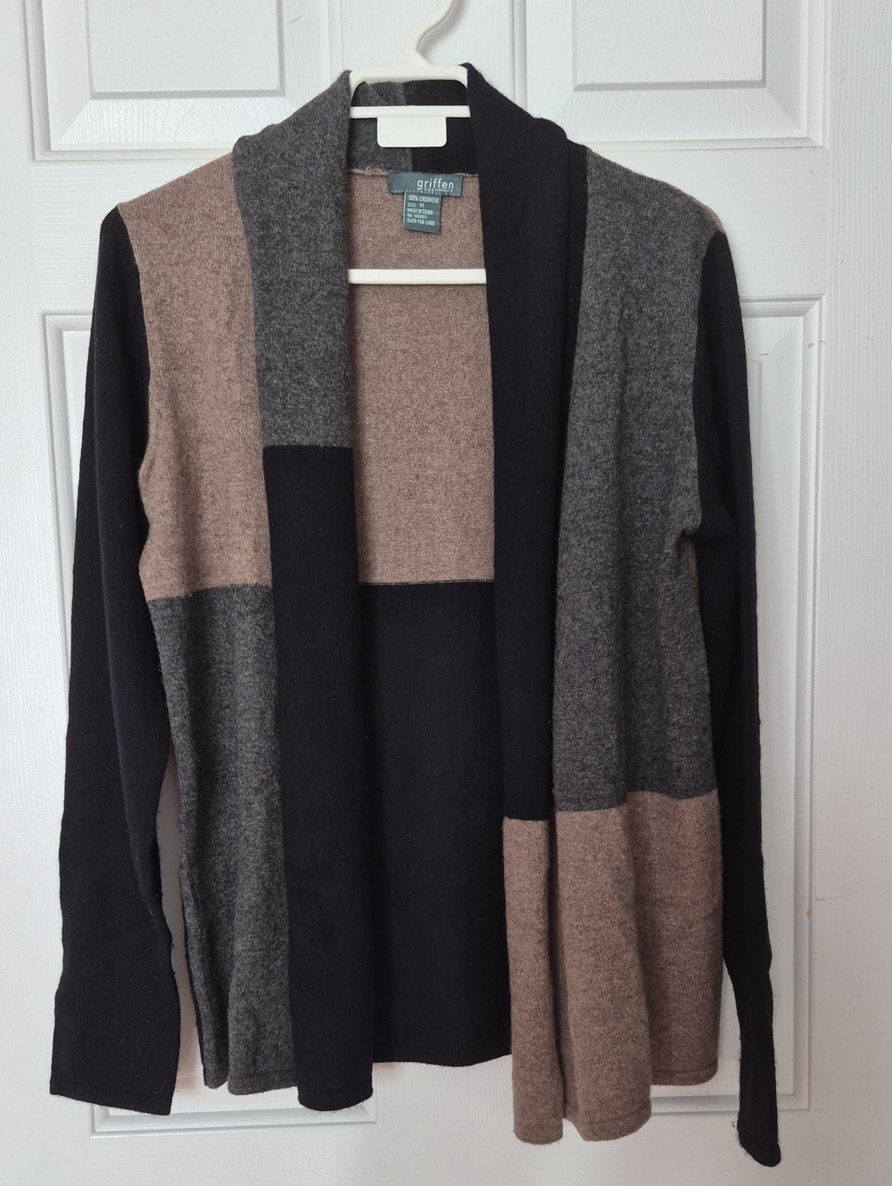 Griffen Women’s Colorblock Cardigan Sweater - Cashmere - Black Camel Gray - M